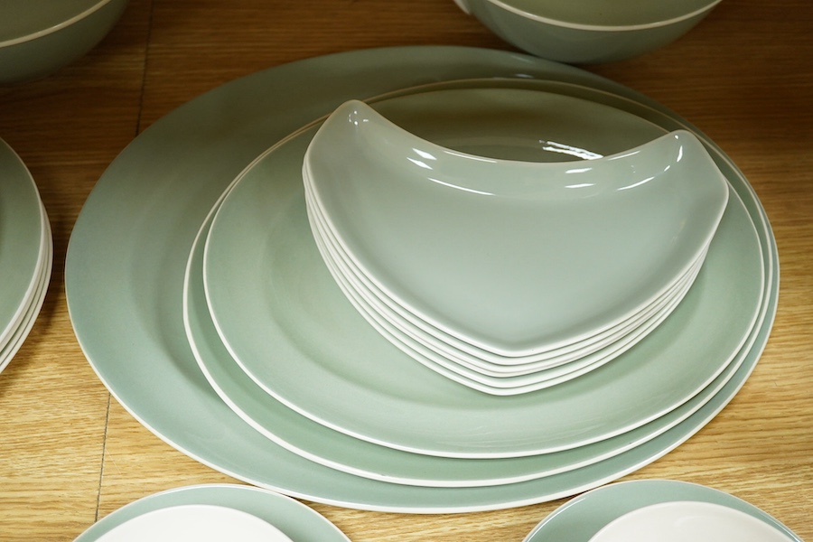 A part Poole pottery dinner service to include tureens and oval platters, largest 40cm wide. Condition - mostly good (34)